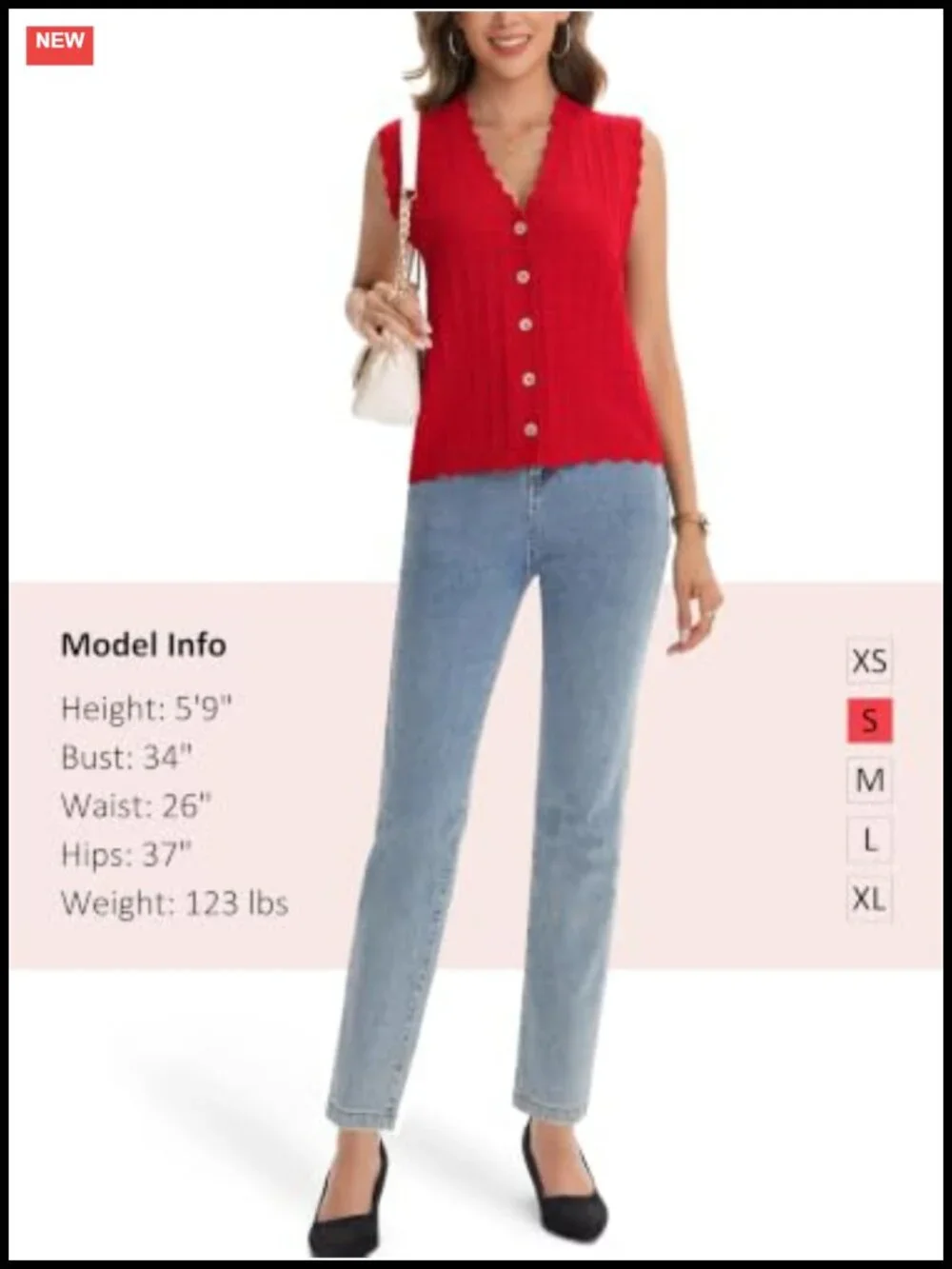 Women's Scallop Edge Waffle Knit Sweater Vest Button Front Sleeveless Cardigan